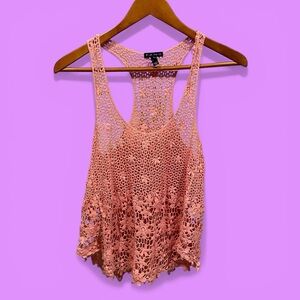 Cute Y2K blush pink cotton crochet tank unlined open coquette festival